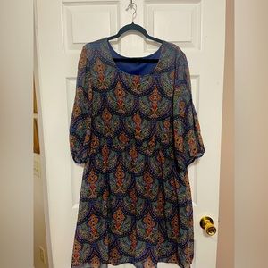 EspressoMulti-color 3/4 length split sleeve mid length dress; 3x; elastic waist